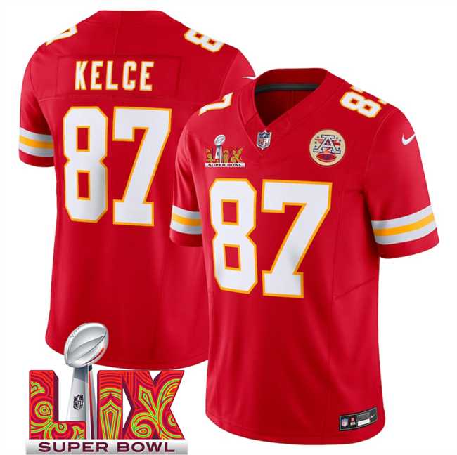Men & Women & Youth Kansas City Chiefs #87 Travis Kelce Red 2025 Super Bowl LIX Patch F.U.S.E. Vapor Limited Stitched Jersey